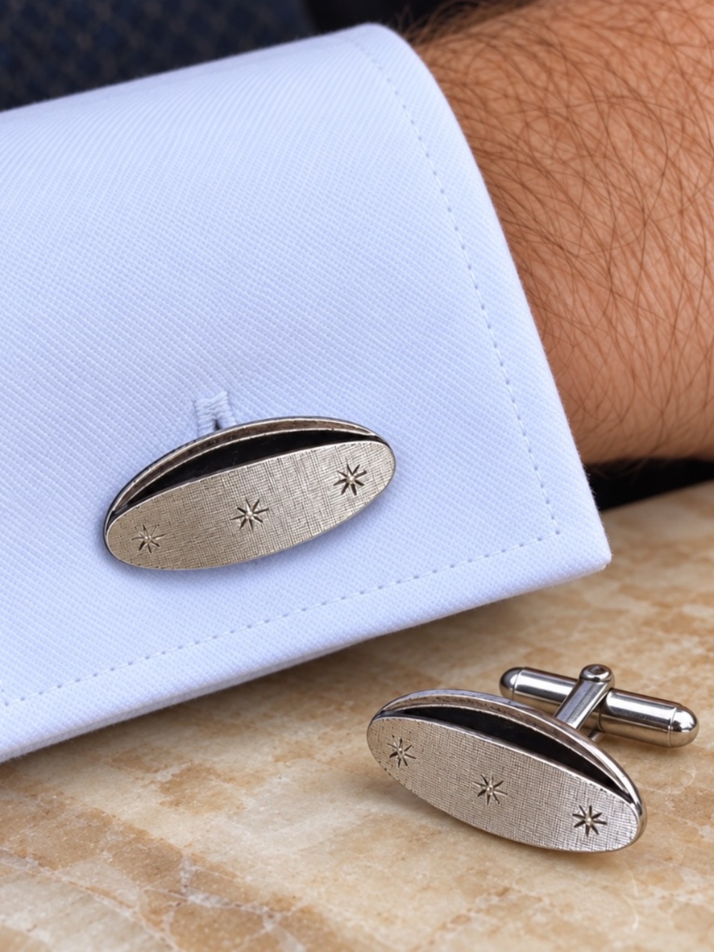 Vintage SWANK Starburst Silver Tone Cufflinks